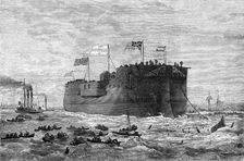 Launch of the German frigate Kaiser at Poplar, 1874. Creator: Josiah Robert Wells