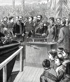 Launch of the Inflexible at Portsmouth...Princess Louise Starting the Ship by Electricity...1876. Creator: W. H. O.