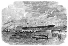 Launch of the Knight Commander, iron screw steam-ship, built at Dublin, 1864. Creator: Smyth