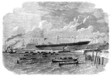 Launch of the Knight Commander, iron screw steam-ship, built at Dublin, 1864. Creator: Smyth