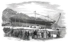 Launch of the "Pelican", Iron Screw Steam-Ship, at Cork, 1850. Creator: Unknown