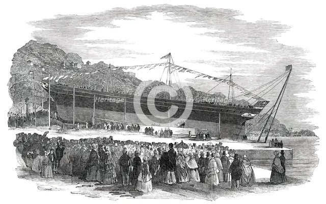 Launch of the "Pelican", Iron Screw Steam-Ship, at Cork, 1850. Creator: Unknown.