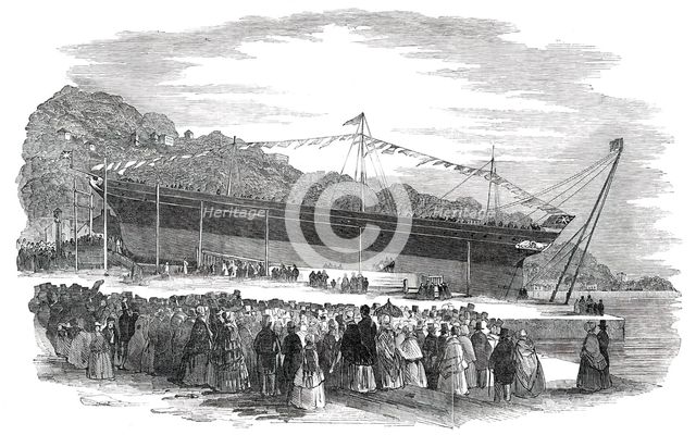 Launch of the "Pelican", Iron Screw Steam-Ship, at Cork, 1850. Creator: Unknown.
