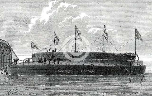 Launch of the Russian circular ironclad Admiral Popoff, 1876. Creator: Josiah Robert Wells.