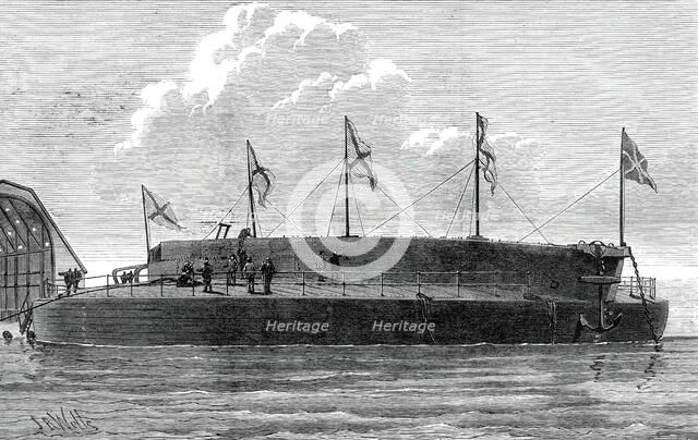 Launch of the Russian circular ironclad Admiral Popoff, 1876. Creator: Josiah Robert Wells.