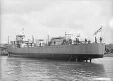 Launch of unknown ship at Samuel J. White's shipyard. Creator: Kirk & Sons of Cowes