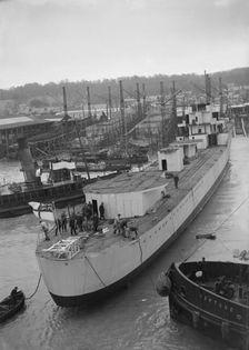 Launch of unknown ship at Samuel J. White's shipyard. Creator: Kirk & Sons of Cowes