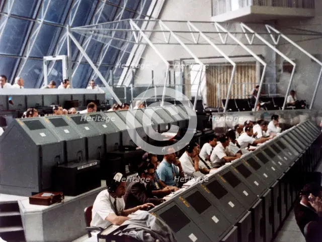 Launch Control Center in the John F Kennedy Space Center, Florida, USA, July 1969.  Creator: NASA.