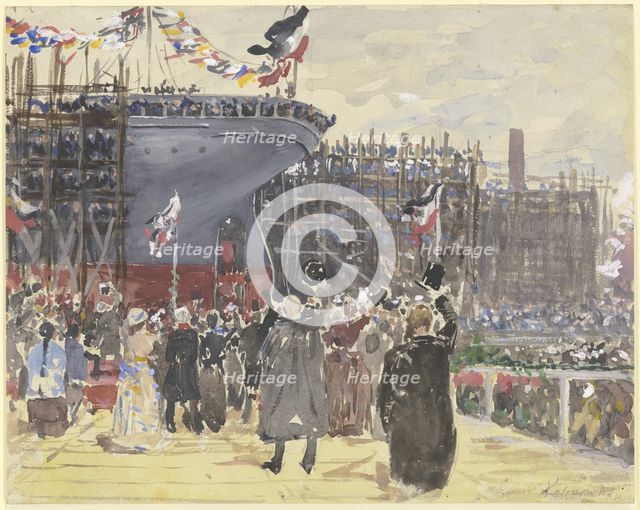 Launching of a ship, c1890-1895. Creator: Leopold Kalckreuth.