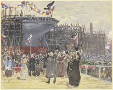 Launching of a ship, c1890-1895. Creator: Leopold Kalckreuth