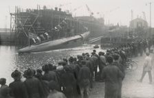 Launching of a submarine, Kockums shipyard, Malmö, Sweden, 1921. Creator: Otto Ohm