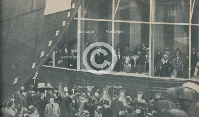 'Launching of giant new British liner the RMS Queen Mary, September 26, 1934', (1936) Artist: Unknown.