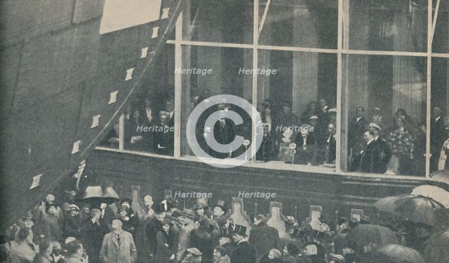 'Launching of giant new British liner the RMS Queen Mary, September 26, 1934', (1936) Artist: Unknown.