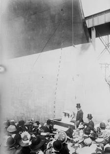 Launching of TEXAS - Secy Meyer [and] Claudia Lyon, 1912. Creator: Bain News Service