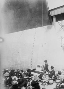 Launching of TEXAS - Secy Meyer [and] Claudia Lyon, 1912. Creator: Bain News Service