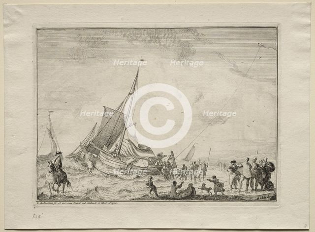Launching a Ship, 1701. Creator: Ludolf Backhuysen (Dutch, 1631-1708); Ludolf Backhuysen (Dutch, 1631-1708).