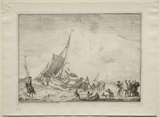 Launching a Ship, 1701. Creator: Ludolf Backhuysen (Dutch, 1631-1708); Ludolf Backhuysen (Dutch, 1631-1708)