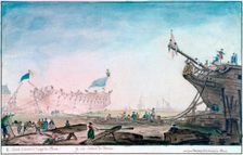 Launching a Ship at Brest c1750-1810. Artist: Nicolas Marie Ozanne