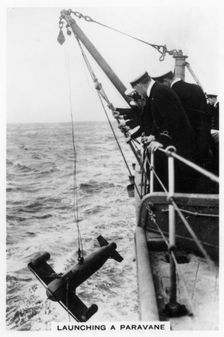Launching a paravane from the battleship HMS Rodney 1937