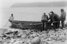 Launching the boat-Little Diomede Island, c1928. Creator: Edward Sheriff Curtis