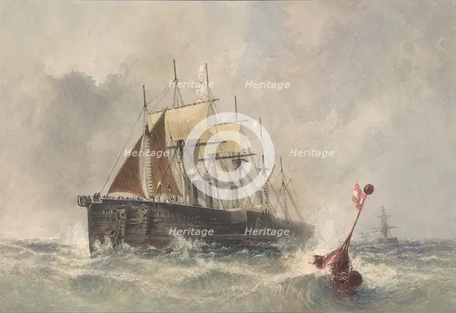 Launching the Buoy from the Bow of the Great Eastern on August 8th, 1865, 1865-66. Creator: Robert Charles Dudley.