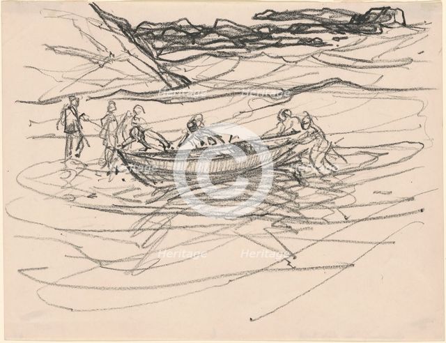 Launching the Life Boat, c. 1930s. Creator: Charles Herbert Woodbury.