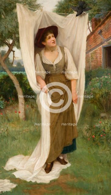 Laundress Startled by a Blackbird, 1891. Creator: John Scott.
