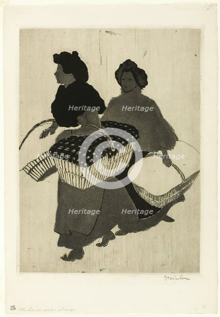 Laundresses Carrying Back Their Work, 1898. Creator: Theophile Alexandre Steinlen.