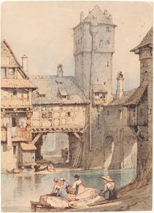 Laundresses before the Wasserturm, Nuremberg. Creator: Samuel Prout
