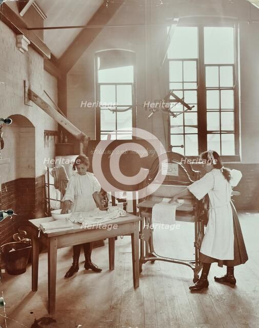 Laundry work, Tennyson Street School, Battersea, London, 1907. Artist: Unknown.
