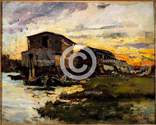 Laundry boat on the Seine, around Paris, c1880. Creator: Unknown.