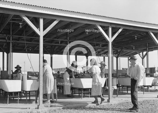 Laundry facilities for migratory workers in FSA camp at Westley, California, 1939. Creator: Dorothea Lange.