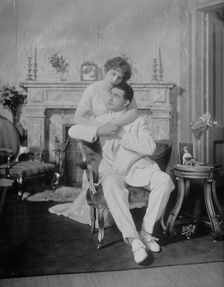 Laura Hall and Orrin Johnson embracing, scene form Children of Destiny, White Photo, 1910. Creator: Bain News Service