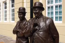 Laurel and Hardy statue, Coronation Hall, Ulverston, Cumbria, 2009. Creator: Peter Thompson