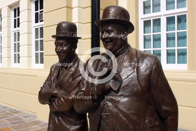 Laurel and Hardy statue, Coronation Hall, Ulverston, Cumbria, 2009.