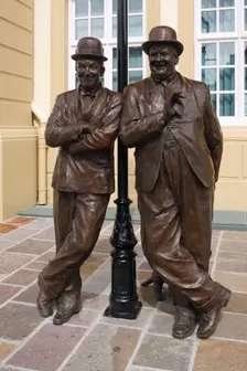 Laurel and Hardy statue, Coronation Hall, Ulverston, Cumbria, 2009. Creator: Peter Thompson