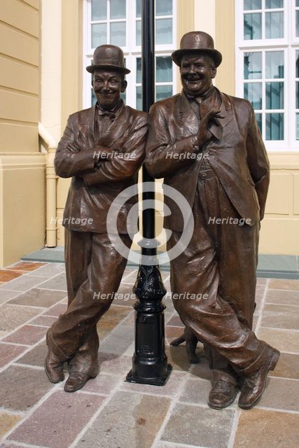Laurel and Hardy statue, Coronation Hall, Ulverston, Cumbria, 2009.