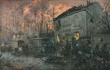 L'automobile pendant la guerre. Enlevement des blesses dans un poste de secours 1918. Creator: Georges Bertin Scott