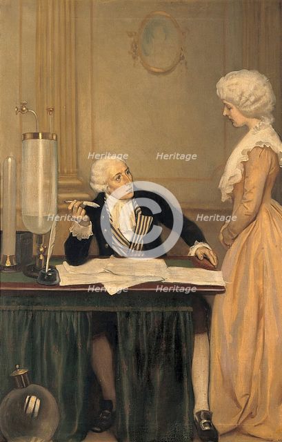 Lavoisier explaining to his wife the result of his experiments on air, c1770s, c1910s. Creator: Ernest Board.