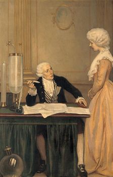 Lavoisier explaining to his wife the result of his experiments on air, c1770s, c1910s. Creator: Ernest Board
