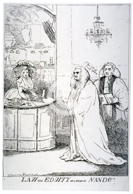 'Law and equity, or a peep at Nando's', 1787. Artist: Anon