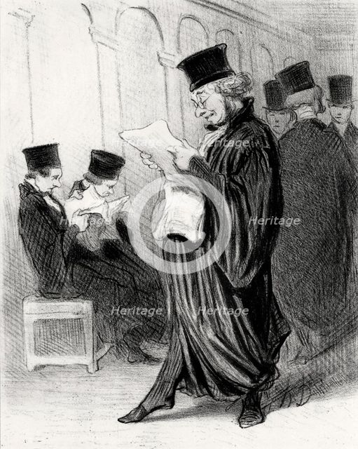 Lawyer Chabotard while reading in a legal journal a eulogy on himself, 1846.  Creator: Daumier, Honoré (1808-1879).