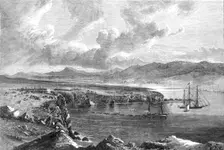 Laying of the Atlantic Telegraph Cable: landing the shore end of the cable...Valencia, 1865. Creator: Unknown