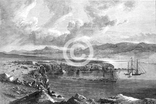 Laying of the Atlantic Telegraph Cable: landing the shore end of the cable...Valencia, 1865. Creator: Unknown.