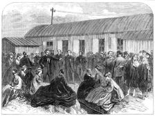 Laying of the Atlantic Telegraph Cable: Sir Robert Peel addressing bystanders...at Valencia, 1865. Creator: Unknown