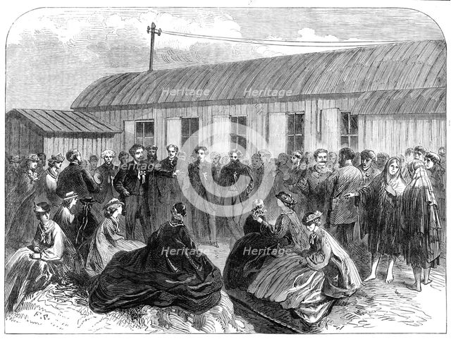 Laying of the Atlantic Telegraph Cable: Sir Robert Peel addressing bystanders...at Valencia, 1865. Creator: Unknown.