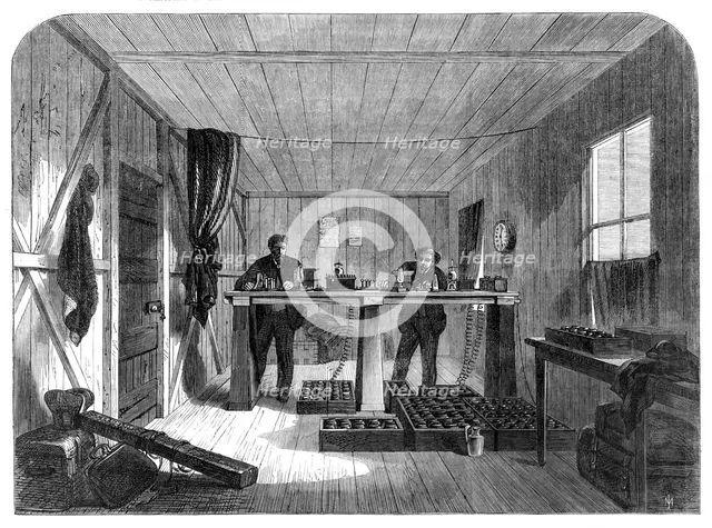 Laying of the Atlantic Telegraph Cable: receiving messages from the Great Eastern...Valencia, 1865. Creator: Unknown.