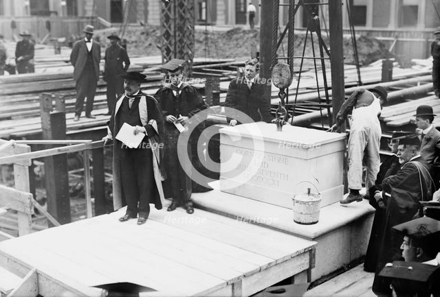 Laying cornor [i.e., corner] stone, Columbia. Pres. Butler & Dean Wheeler, 1911. Creator: Bain News Service.