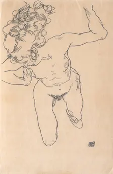 Laying (Falling) Woman with Long Hair, 1917