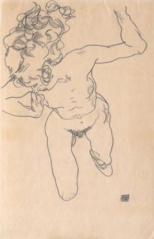 Laying (Falling) Woman with Long Hair, 1917